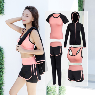 New Yoga Wear Women's Suit Summer Quick-Drying Five-Piece Sportswear Slim Fit Sports Suit Female Running Workout Clothes