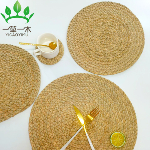 japanese style papyrus hand-woven thermal insulation placemat potholders cup bowl tea mat round hand-made placemat coasters