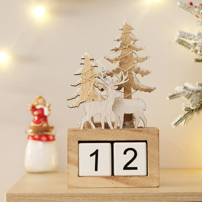 Cross-Border New Christmas Decorations Log Elk Christmas Tree LED Light Calendar Home Desktop Decoration