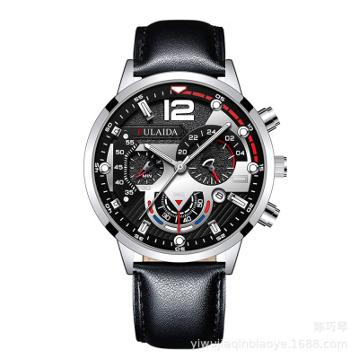 Foreign Trade New Cross-Border Watch Men's Leather Watch Strap Calendar Luminous Quartz Watch Business Gift Watch Sports Watch