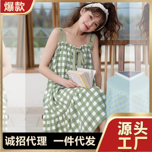 2022 summer new nightdress women‘s cotton sleeveless thin with shoulder-straps pajamas women‘s summer leisure homewear can be worn outside