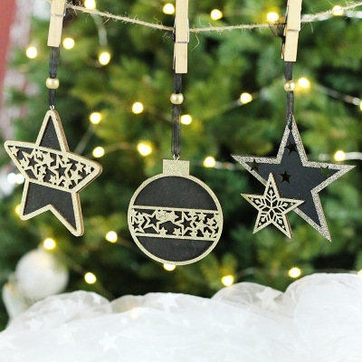 Amazon Cross-Border New Christmas Decorations Nordic Black Wooden Crafts Christmas Tree Pendant