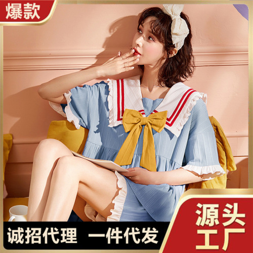 new pajamas for women summer short-sleeved shorts korean casual cute princess style fresh homewear suit can be worn outside