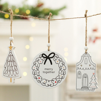 Cross-Border New Christmas Decorations European-Style White Painted round Christmas Tree Wooden Wood Products Pendant