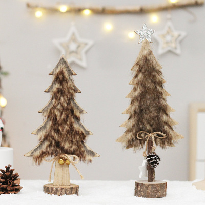 Cross-Border New Christmas Home Decoration Creative Log Fur Christmas Tree Wood Desktop Decoration