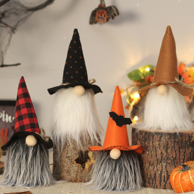 Cross-Border New Halloween Decorations Creative Bat Wizard's Hat Bearded Faceless Old Man Doll Doll