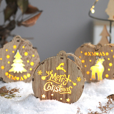Wooden Christmas Decorations Creative Hollow Carved Christmas Letters Elk Christmas Tree Light Pendant Gift