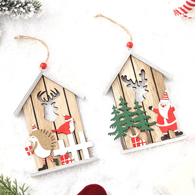 Christmas Decorations Nordic Style Cabin Creative Santa Claus Hedgehog Gift Wood Products Pendant