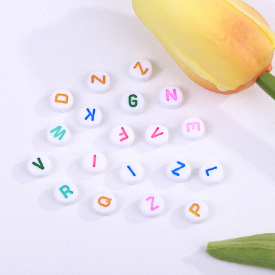 DIY Beads 4 * 7mm White Background Color Word Mixed Color Mixed Letters Acrylic Beads Scattered Beads Ornament Accessories