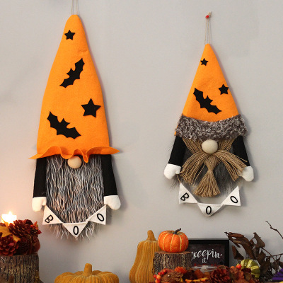 Cross-Border New Halloween Yellow Series Bat Hat Faceless Elderly Flag Doll Wall Hanging Home Decorations