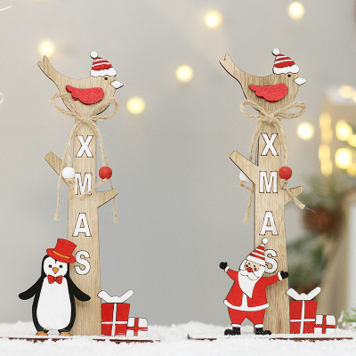 Amazon Cross-Border Christmas Decorations Creative Christmas Santa Penguin Gift Wooden Desktop Ornaments