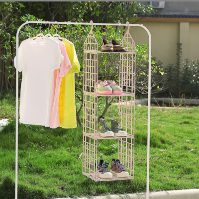 Wardrobe Hanging Organizing Storage Rack with Hooks Shoes Clothes Retractable Folding Multi-Layer Storage Rack