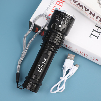 Cross-Border New Arrival Xh-p50 Power Torch USB Rechargeable Zoom Flashlight Outdoor Night Fishing Waterproof Flashlight