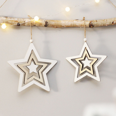 Cross-Border New Christmas European-Style Hollow Stars Wood Products Pendant Christmas Tree Decoration