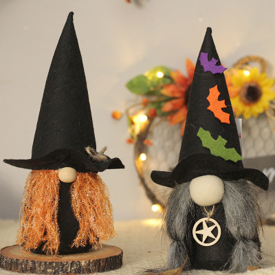 Cross-Border New Halloween Decorations Creative Hanging Five-Star Bat Wizard's Hat Faceless Old Man Doll Ornaments