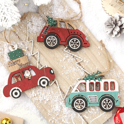 Cross-Border Christmas Decorations Painted Santa Claus Gift Car Wood Products Christmas Tree Pendant