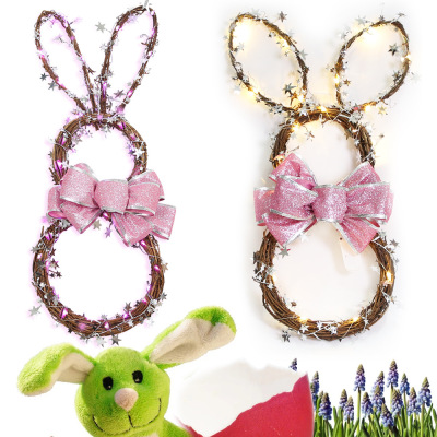 Easter Rabbit Pendant 2022 New Product Led Colored Lamp Vine Ring Easter Rabbit Garland DIY Decoration Door Hanging
