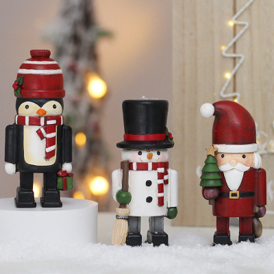 Cross-Border New Product Creative Painted Santa Claus Snowman Walnut Soldier Resin Doll Christmas Domestic Ornaments