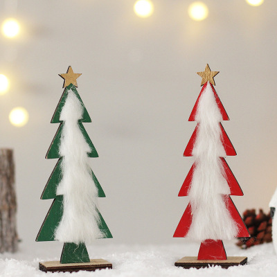 Amazon Cross-Border New Christmas Home Decorations Creative Stickers Wool Christmas Tree Wood Desktop Ornaments