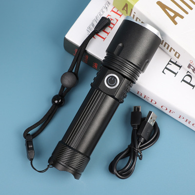 P50 Flashlight USB Rechargeable Flashlight Flashlight Tube Emergency Power Torch Flashlight Tube Non-Slip Handle Outdoor Adventure Lighting Lamp