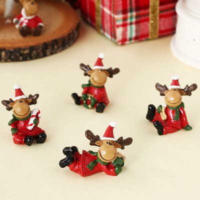 Amazon Cross-Border Christmas Home Decoration Ins Cute Cartoon Elk Creative Resin Desktop Decoration Set Box