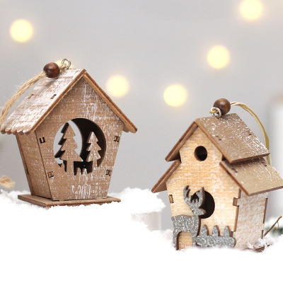 Cross-Border New Christmas Home Decorations European Elk Christmas Tree Forest Cabin Wood Products Pendant