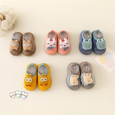 Autumn and Winter New Newborn Kid's Socks Room Socks Solid Color Cartoon Print Cute Toddler Toddler Socks Non-Slip Indoor