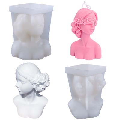 Slimming Version Blindfold Closed Eyes Rose Girl Silicone Mold Plaster Aromatherapy Decoration Nordic Style Cake Decoration Mold