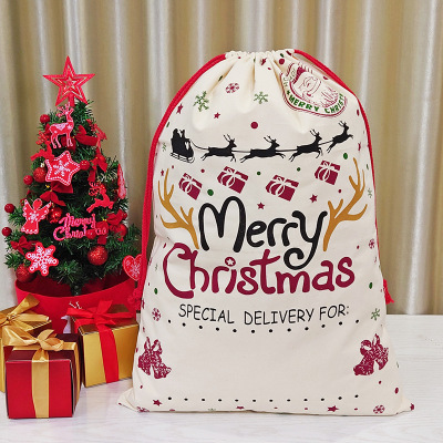 2022 New Christmas Canvas Gift Bag Cross-Border Double Drawstring Bundle Christmas Bag 50*70 Christmas Bag