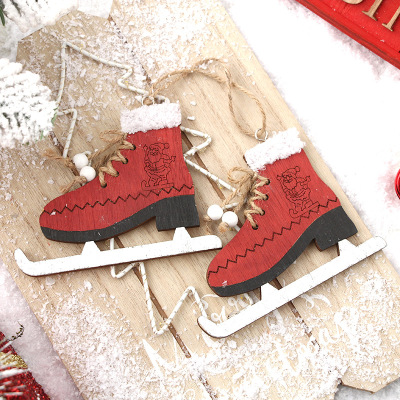 Christmas Decorations Nordic Style Santa Claus Sled Snow Boots Wood Products Christmas Tree Pendant