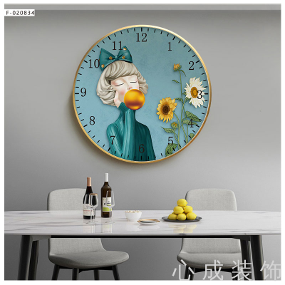 Dining Room and Study Room round Clock Wall Clock Decorative Clock DIY Diamond-Embedded Aluminum Alloy Baked Porcelain Modern Creative Decorative Painting