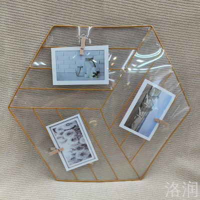 Photo Wall Iron Grid Photo Folder Iron Wire Photo Shelf Iron Wall Hanging Photos Shelf Painted Gold