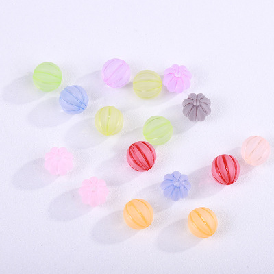 DIY Beaded Jewelry Accessories Korean Acrylic 10mm Candy Color Frosted Pumpkin Stripe Color Scattered Beads Wholesale