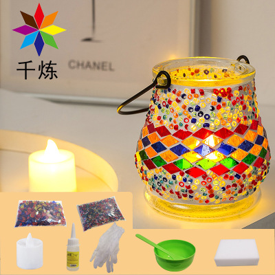 Qianlian DIY Mosaic Candlestick Material Package Handmade Vase Children's Educational Toys Parent-Child Interactive Group Building Gift