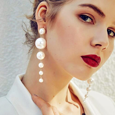 Personality Simple Size Artificial Pearl Long Earrings Korean All-Match Fashionmonger Elegant Earrings Fashion Ornament