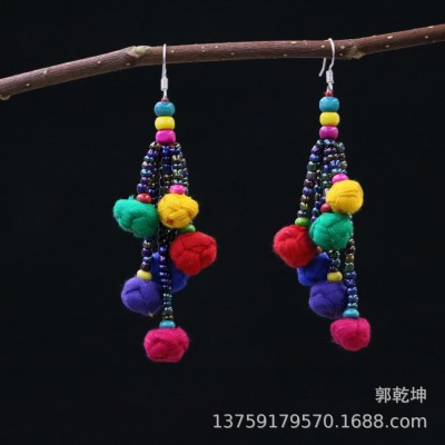 Yunnan National Style Fabric Beaded Flower Earrings Wholesale Color Small Cherry Earrings 925 Silver Ear Hook