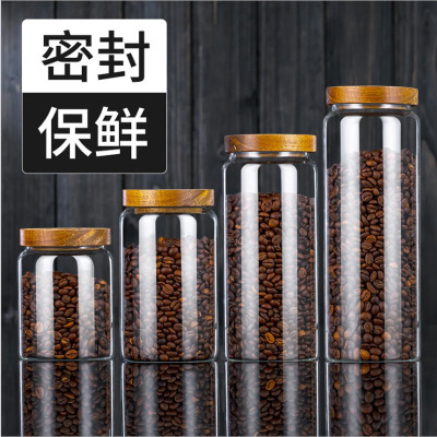 Borosilicate Glass Sealed Can Thickened Acacia Mangium Lid Storage Tank Multi-Specification Storage Bottle Moisture-Proof Coffee Pot