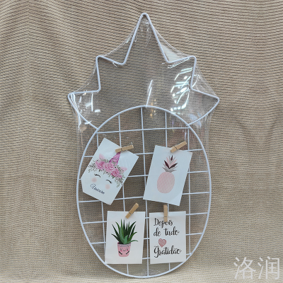 Pineapple Type Wrought Iron Photo Folder Iron Wire Photo Wall Wrought Iron Grid Photo Wall Iron Wire Mesh Plate Photo Folder White