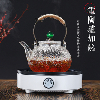 Borosilicate Heat-Resistant Glass Hammer Pattern Loop-Handled Teapot Thickened Handmade Tea Making Device Filter Tea Brewing Pot One Piece Dropshipping