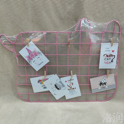 Cat-Shaped Wrought Iron Photo Folder Iron Wire Photo Wall Wrought Iron Grid Photo Wall Iron Wire Mesh Plate Photo Folder Pink