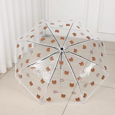 Advertising Umbrella Customized Logo Gift Umbrella Transparent Three Folding Vinyl Sun Umbrella Umbrella Female Male Rain Or Shine Dual-Use Umbrella