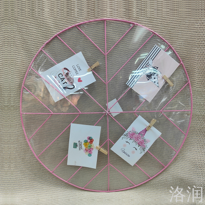 Round Wrought Iron Photo Folder Iron Wire Photo Wall Wrought Iron Grid Photo Wall Iron Wire Mesh Plate Photo Folder Pink