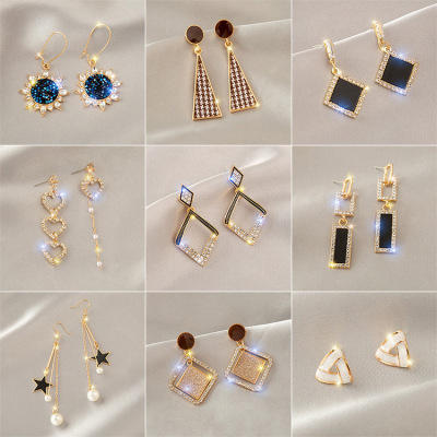 925 Silver Needle Geometric Pearl Earrings Women's Fashion Earrings Tassel High-Grade Earrings Elegance Retro Earrings Wholesale