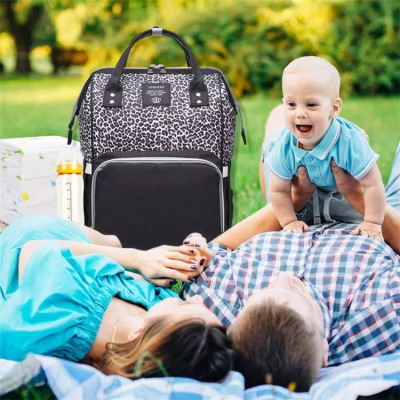 Factory Direct Supply Multifunctional Leopard Print Mummy Bag Backpack Large Capacity Baby Bag Waterproof Maternity Bag
