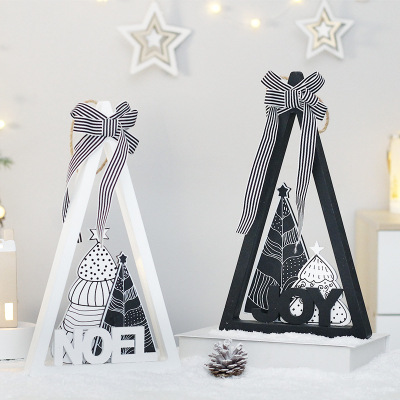 Christmas Decorations Nordic Instagram Style Black and White Painted Wooden Pendant Desktop Wall Crafts Ornaments