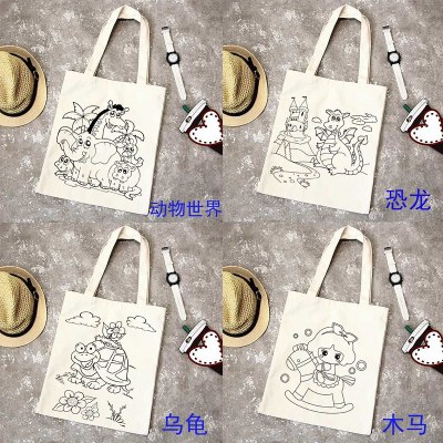 Child Drawing Color Filling DIY Garbage Classification Canvas Bag Hand Painted Graffiti Handmade Material Cotton Bag