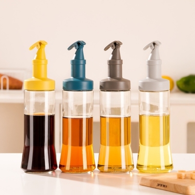 New Spice Jar Press Open Lid Glass Seasoning Bottle Kitchen with Label Oiler Oil & Vinegar Bottle Multi-Purpose Soy Sauce Bottle