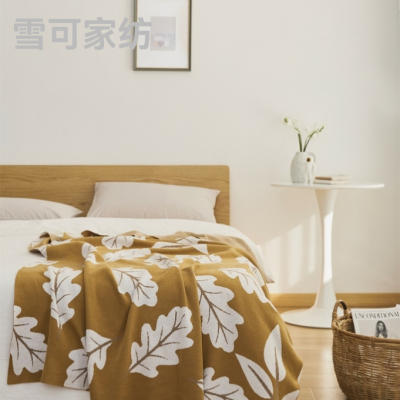 Nap Blanket Leaves Knitted Sofa Cover Ins Style Bed Blanket Four Seasons Air Conditioning Blanket Bed Matching Soft Outfit