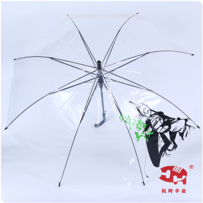 Internet Celebrity Transparent Umbrella Semi-automatic Umbrella Customizable Logo Advertising Animation Character Transparent Umbrella Straight Handle 8 Bones