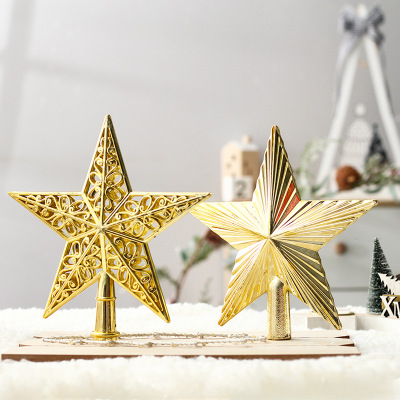 Cross-Border New Christmas Decorations Golden Hollow Tree-Top Star XINGX Christmas Tree Decorations